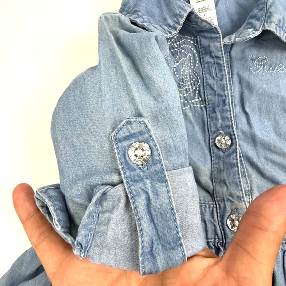 Guess Girls Size 2 Denim Chambray Shirt Dress with Rhinestone Buttons - Picture 8 of 12